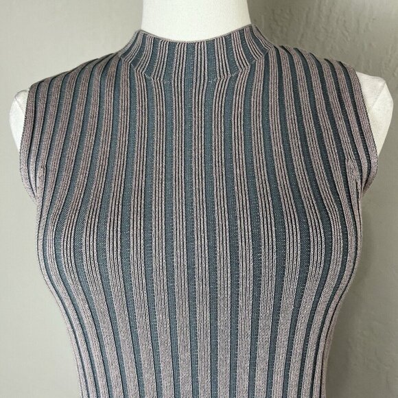 Cos Sleeveless Sweater Tank Ribbed Knit Vest Mock Neck Gray Pink Size Small NEW - Picture 2 of 12